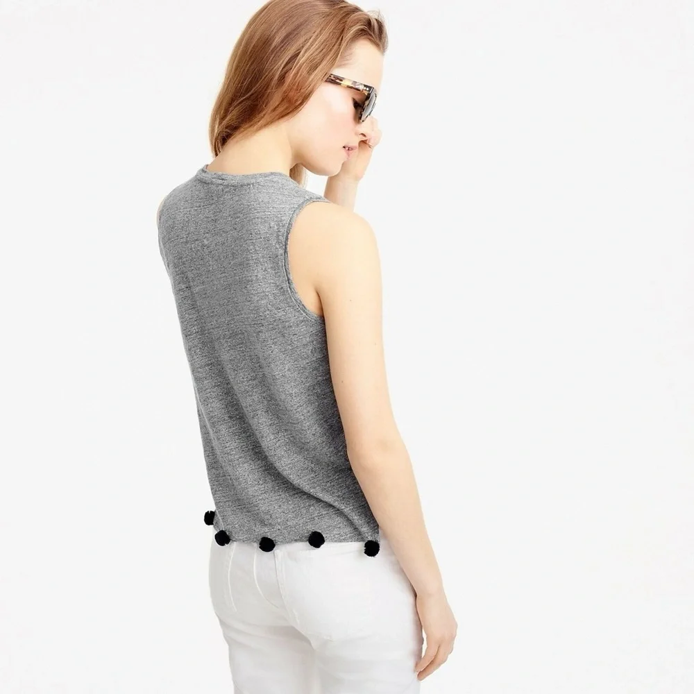 J. Crew Linen Pom-Pom Tank Top. Heather Gray Medium. Size Medium